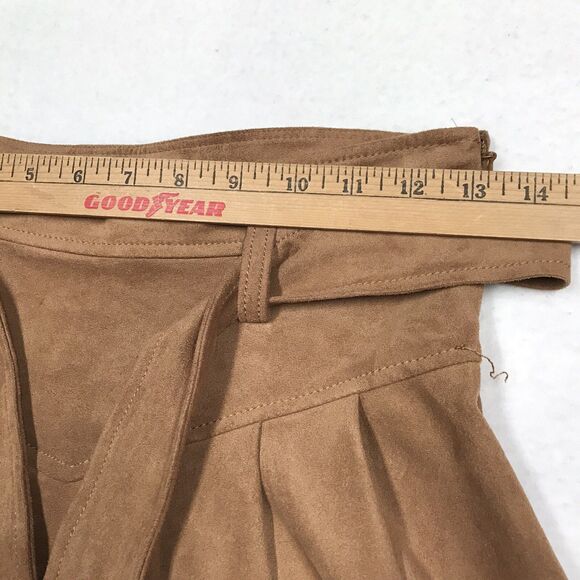ANTHROPOLOGIE Akemi Kin Skirt Women 0 (26x36) Mocha Faux Suede Tulip Belt Pleat - Picture 6 of 12